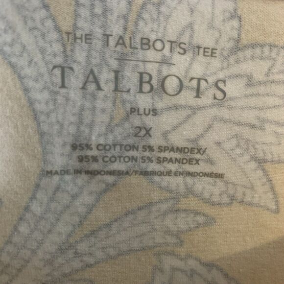 Talbots Tee Women's Size 2x Long Sleeve Yellow Navy Peasant Floral Artsy Stretch - Picture 3 of 6